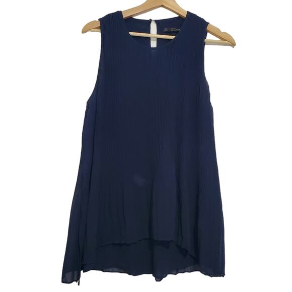 Zara | Pleated Lightweight Sleeveless Keyhole Back Blouse - Picture 1 of 8